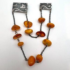 SRK Soviet 875 Sterling Baltic Amber Brooch